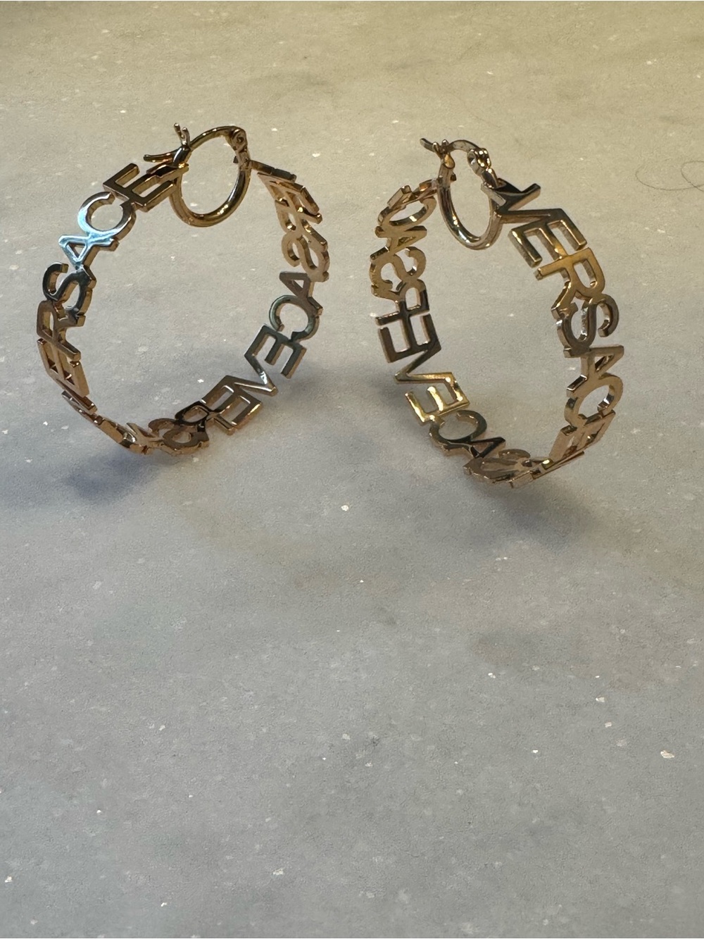 Designer inspired Gold-Tone Logo Hoop Earrings - Picture 2 of 3